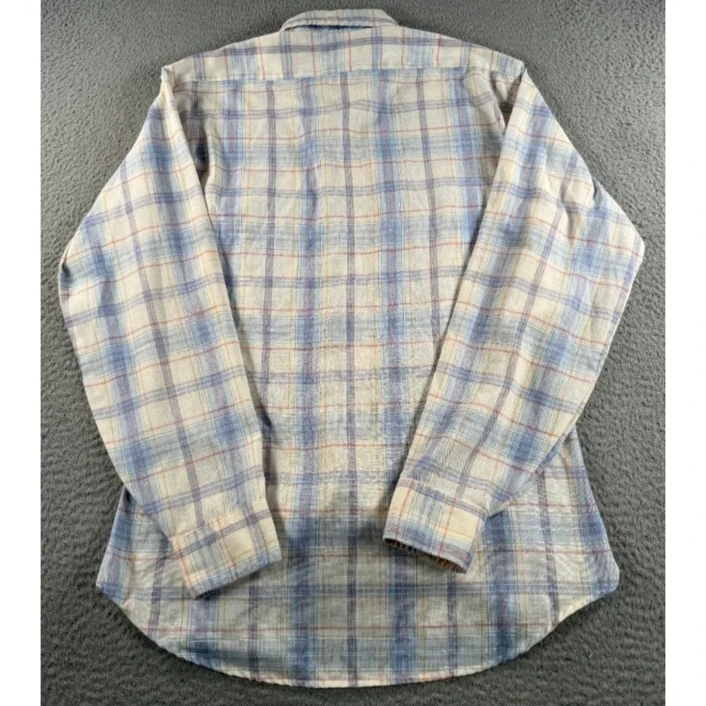 Vintage Levis Shirt Mens Medium Blue White Plaid Flap Pockets Made In USA